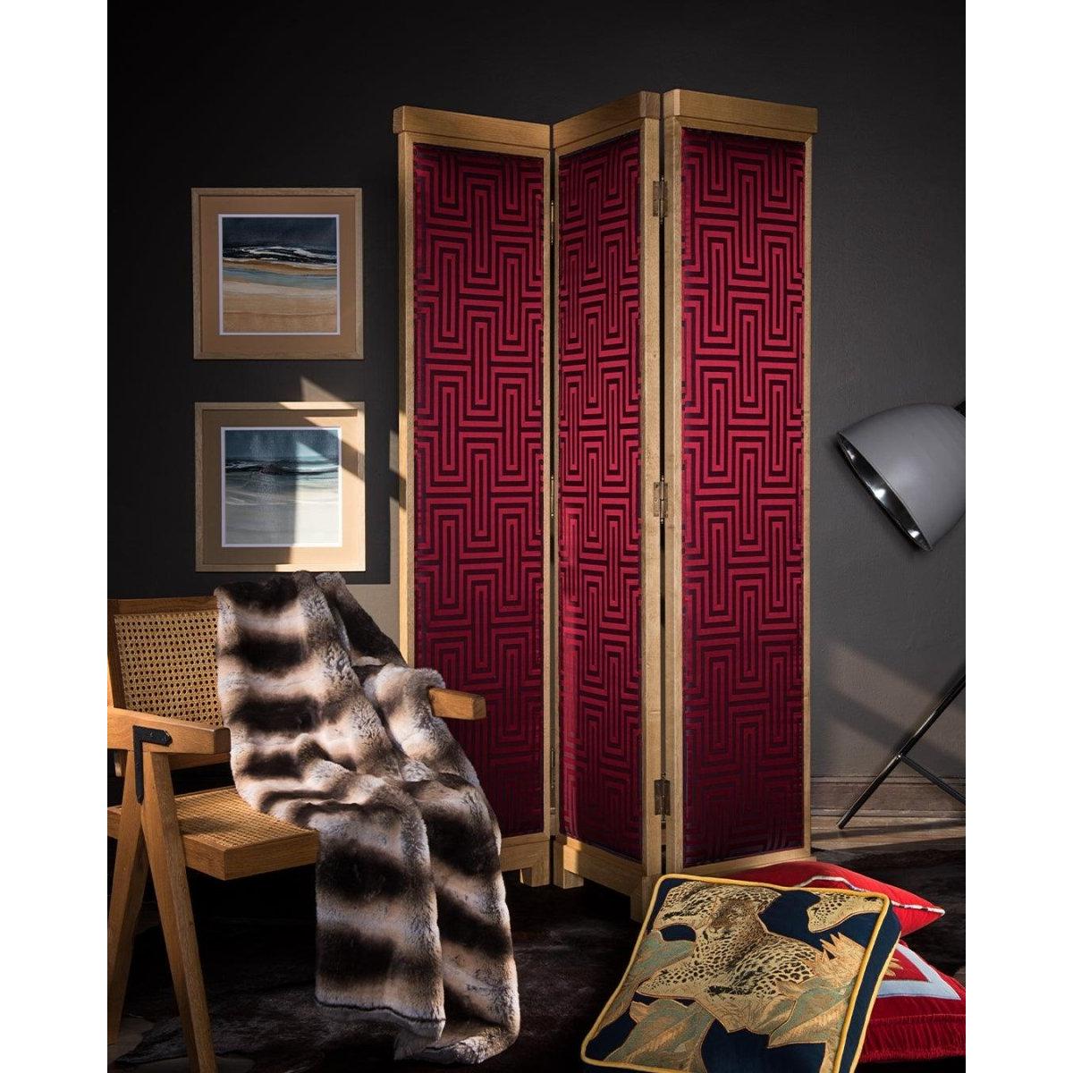 Labirent Desenli Kırmızı Ahşap Paravan