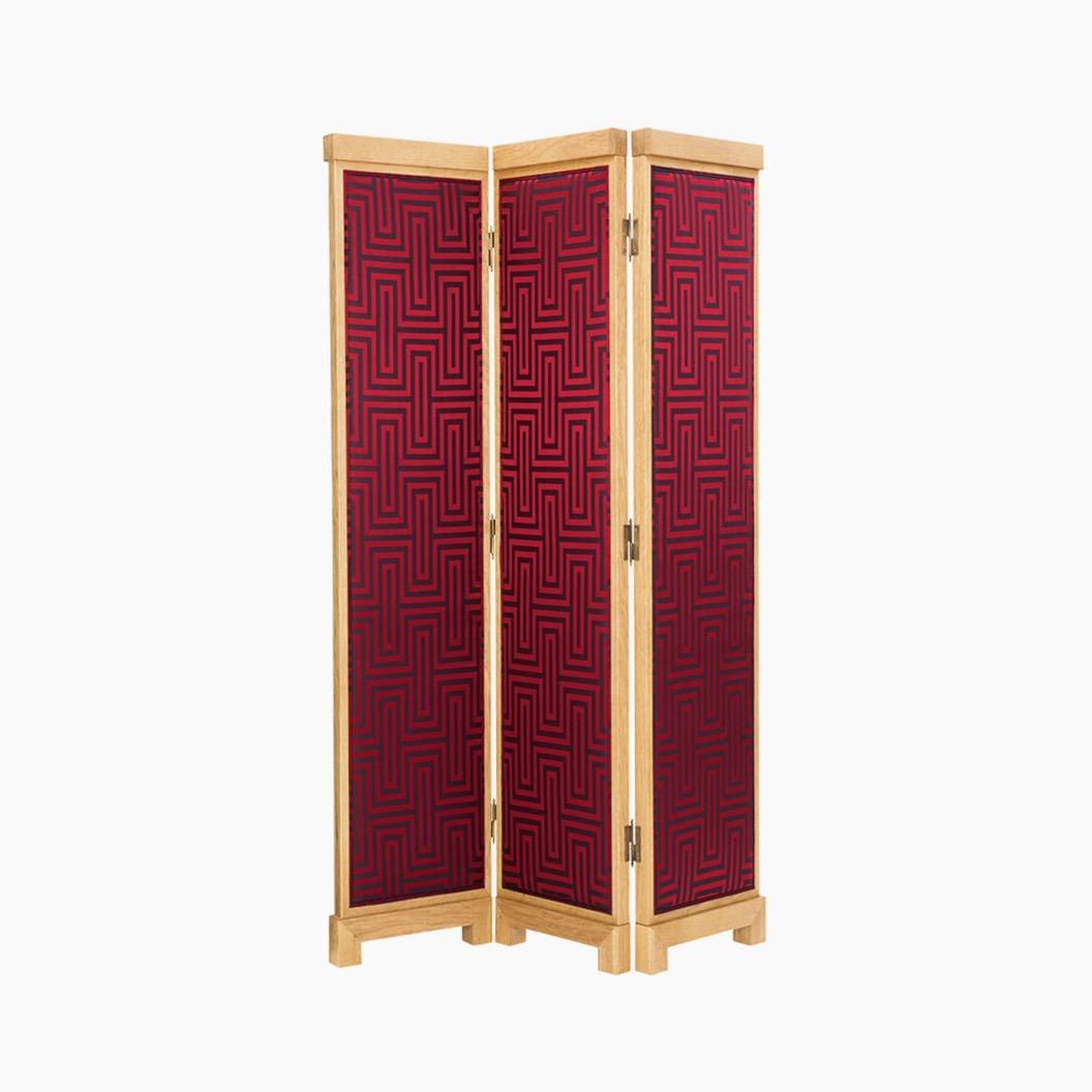 Labirent Desenli Kırmızı Ahşap Paravan