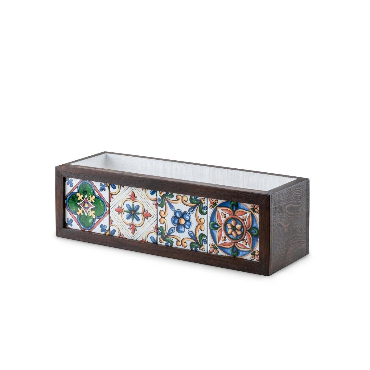 Meksika Çinili Ahşap Saksı