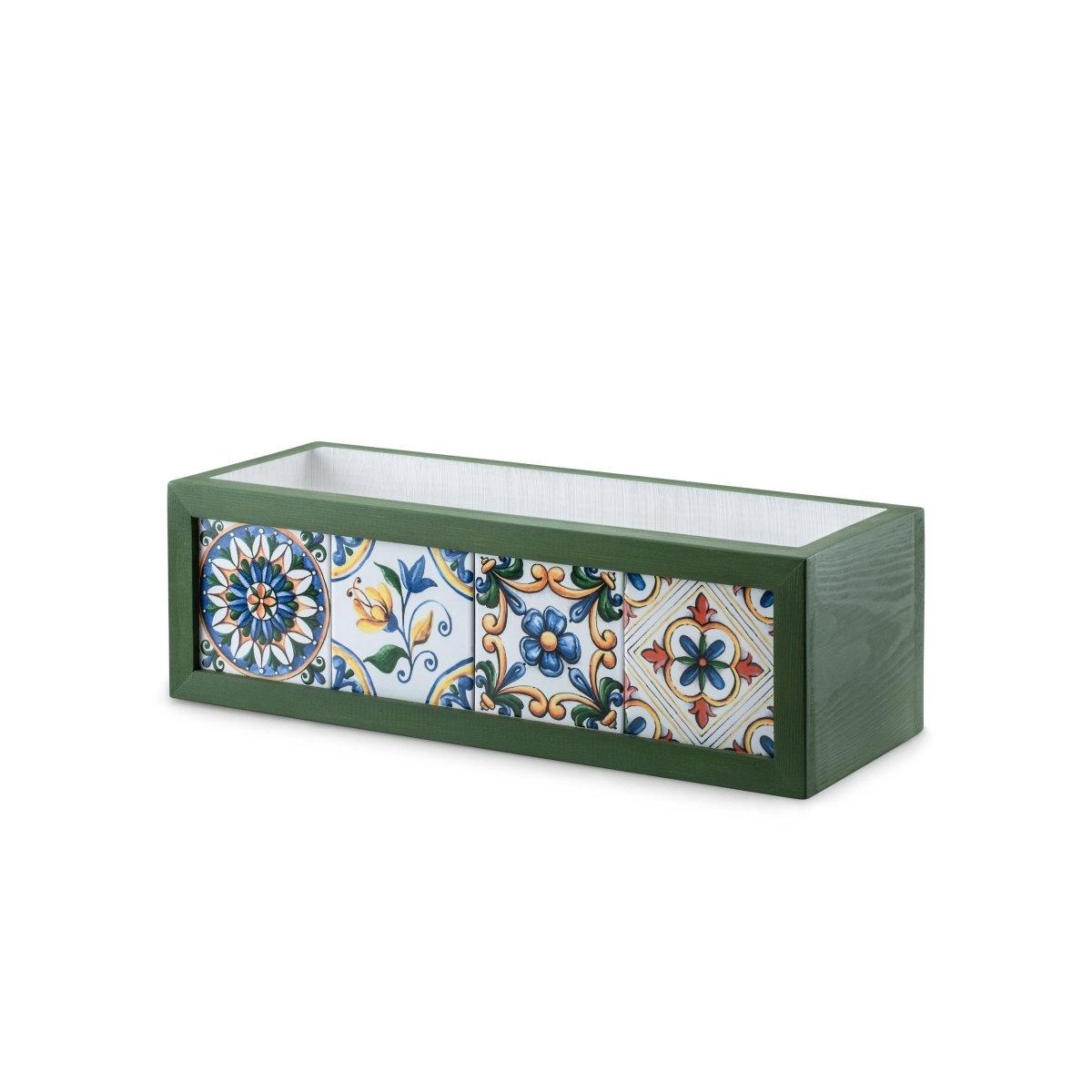 Meksika Çinili Ahşap Saksı