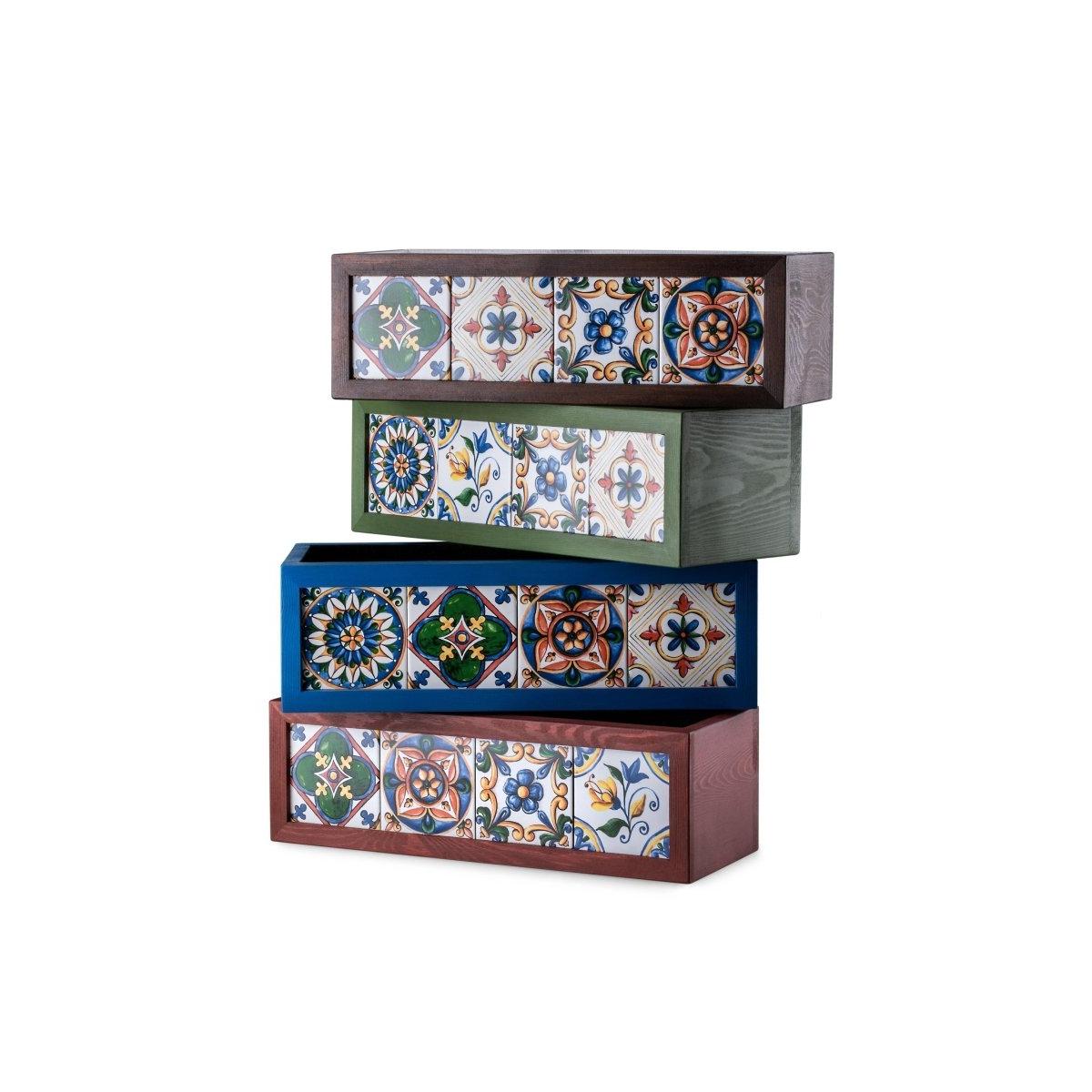 Meksika Çinili Ahşap Saksı