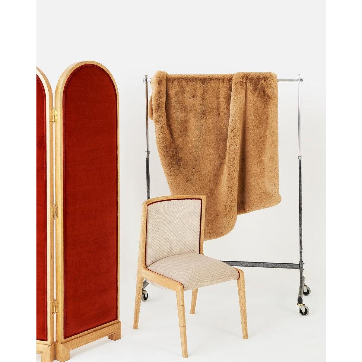 Cross Corduroy Bej Fitilli Kadife Ahşap Sandalye