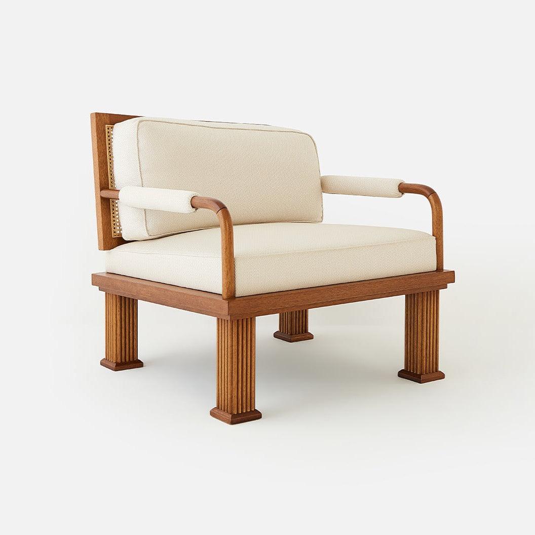 Rattan Detaylı Ceviz Lounge Koltuk