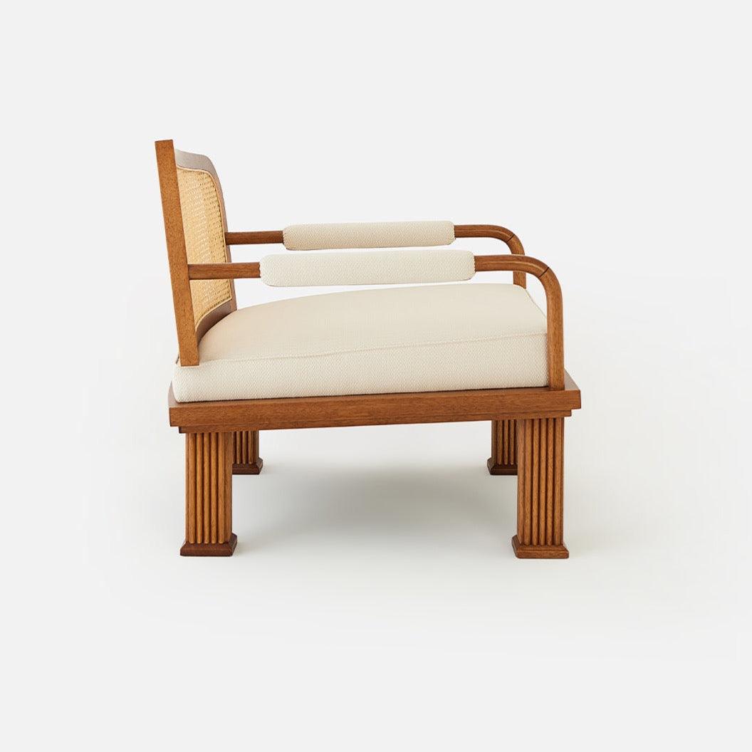 Rattan Detaylı Ceviz Lounge Koltuk