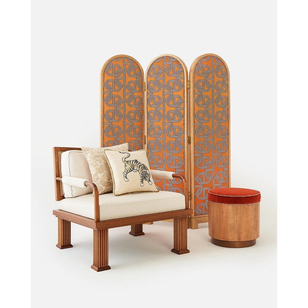 Rattan Detaylı Ceviz Lounge Koltuk