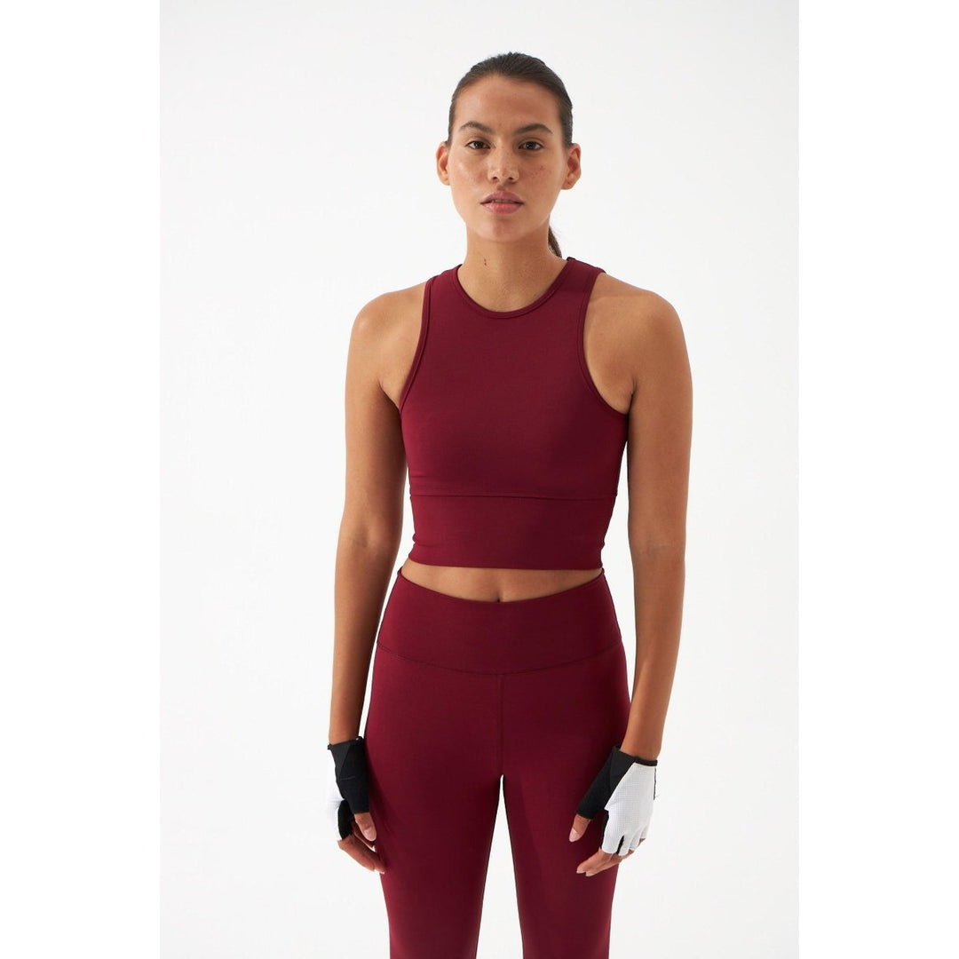 B3ANTLP - Leyla Bordo Crop Spor Atlet - Crop Top