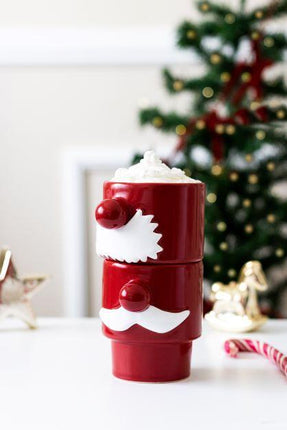 Beige & Stone - 2'li Yılbaşı Noel Baba Beyaz Bıyıklı Kupa Seti - Fincan & Kupa