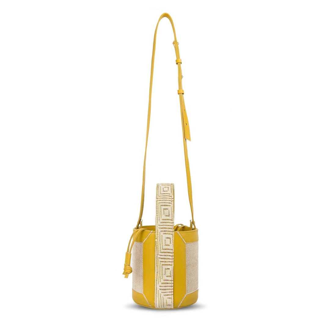 D'ylla Atelier - Lena Bucket Bag Mustard-Cream - Omuz Çantası