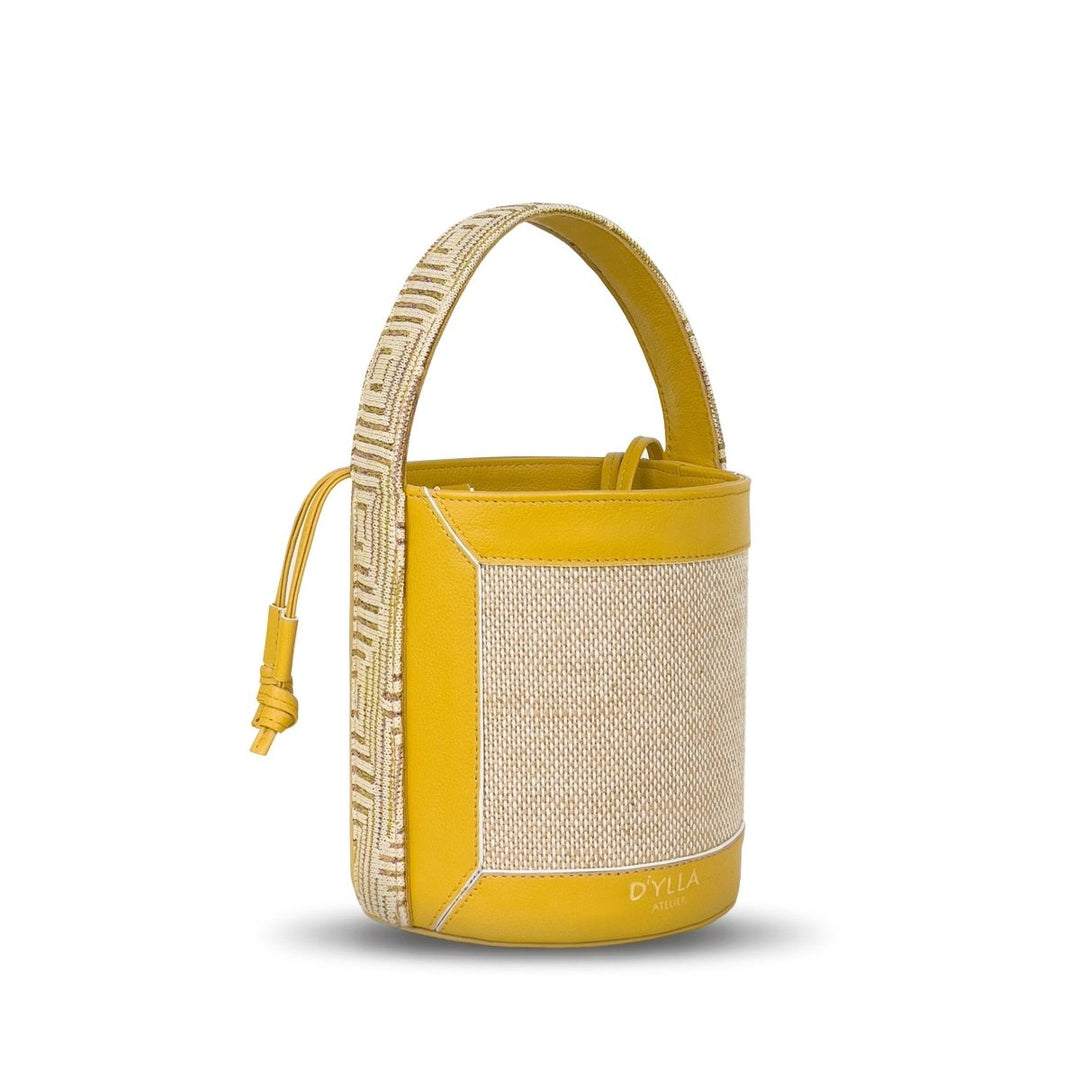 D'ylla Atelier - Lena Bucket Bag Mustard-Cream - Omuz Çantası