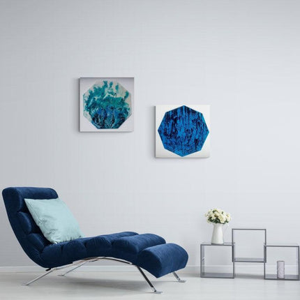 Ebru Sayer Art & Design - Blues VI - Orijinal Akrilik Boyama 33 cm Sekizgen Soyut Tablo - Tablo