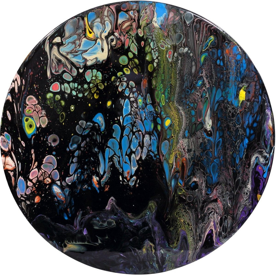 Ebru Sayer Art & Design - Bottom of The Sea - Akrilik 33 cm Yuvarlak Pouring Soyut Tablo - Tablo