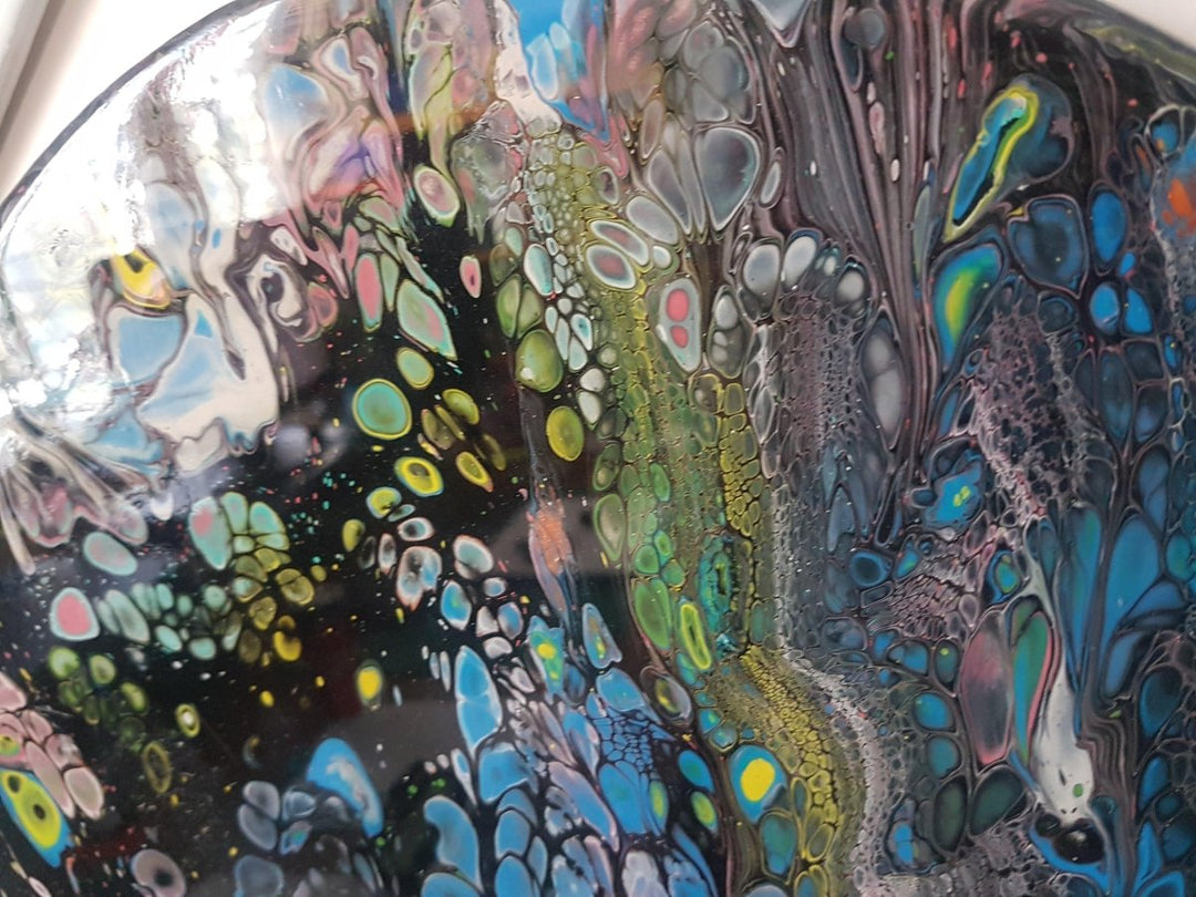 Ebru Sayer Art & Design - Bottom of The Sea - Akrilik 33 cm Yuvarlak Pouring Soyut Tablo - Tablo