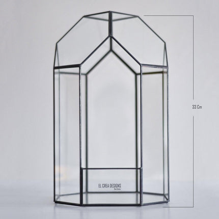 El Crea Designs - El Yapımı Vitray Geometrik Teraryum Cam Fanus - Dekoratif Ürün