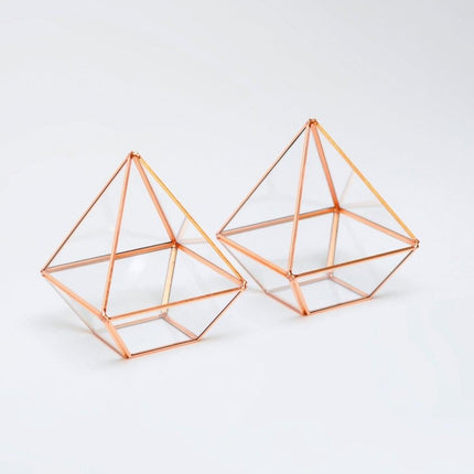 El Crea Designs - İkili Mini Bakır Geometrik Teraryum Cam Fanus - Dekoratif Ürün