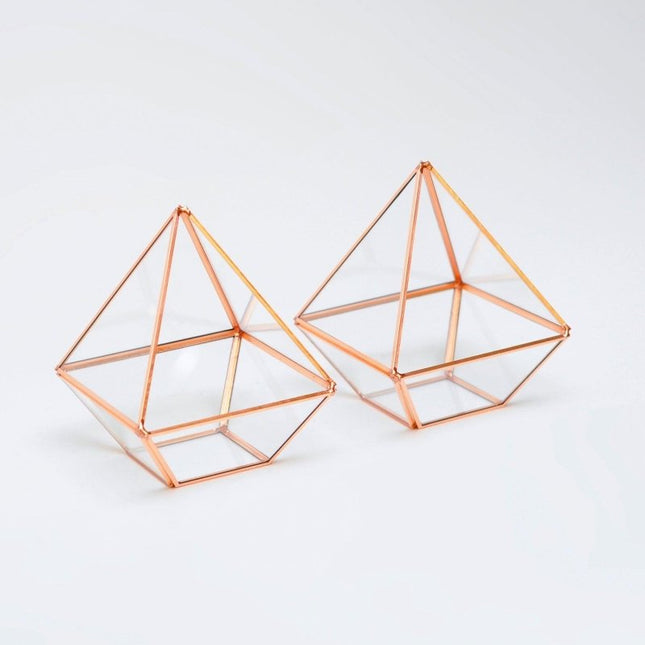 El Crea Designs - İkili Mini Bakır Geometrik Teraryum Cam Fanus - Dekoratif Ürün