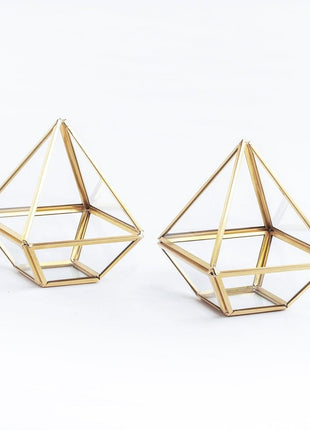 El Crea Designs - İkili Pirinç Gold Geometrik Teraryum Cam Fanus - Dekoratif Ürün