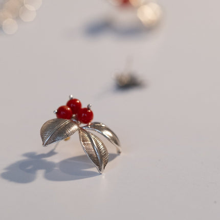 Elza Jewelry - Mercan Taşlı Yaprak Küpe - Küpe