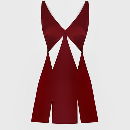 ESOTTE - Eva Krep Abiye Saten Cut Out Kırmızı Kısa Elbise - Elbise