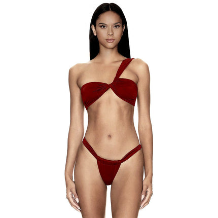 ESOTTE - Lita Asimetrik Büzgülü Kırmızı Bikini Takımı - Bikini