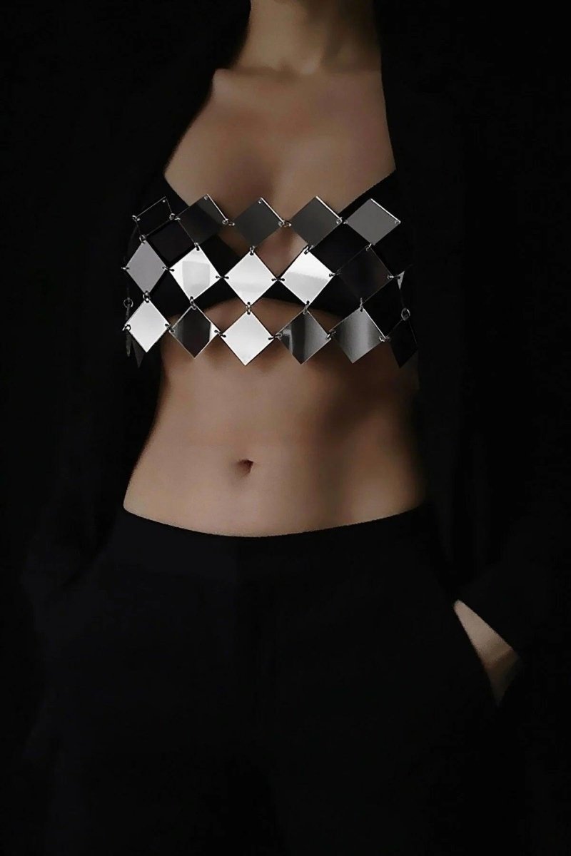 ESOTTE - Vega Ayna Pullu Party Parlak Üst Bluz Pleksi Crop Top - Crop Top