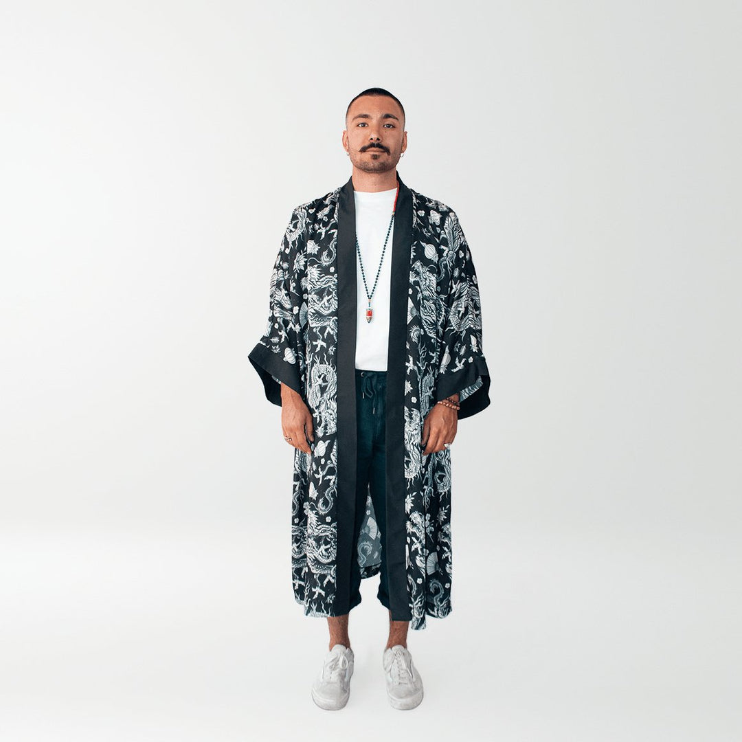 Helal Merch - Long Dark Double Dragon Kimono - Kimono