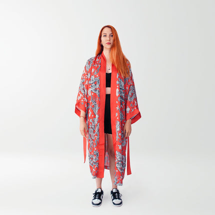 Helal Merch - Long Red Double Dragon Kimono - Kimono