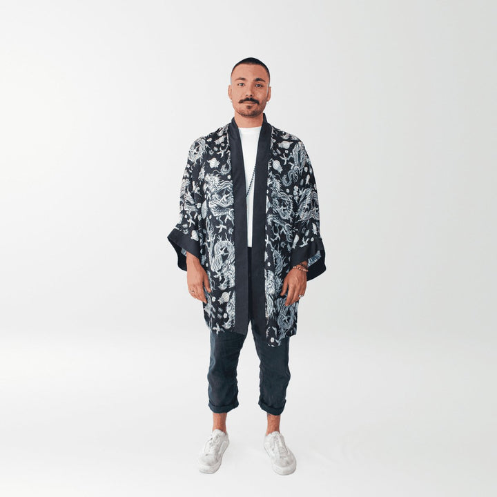 Helal Merch - Short Dark Double Dragon Kimono - Kimono