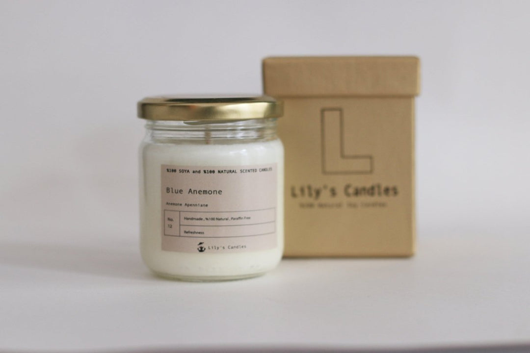 Lily's Candles - Mavi Anemon Çiçeği Cam %100 Doğal Mum - Mum