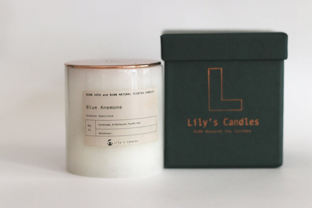 Lily's Candles - Mavi Anemon Çiçeği Mermer Serisi %100 Doğal Mum - Mum