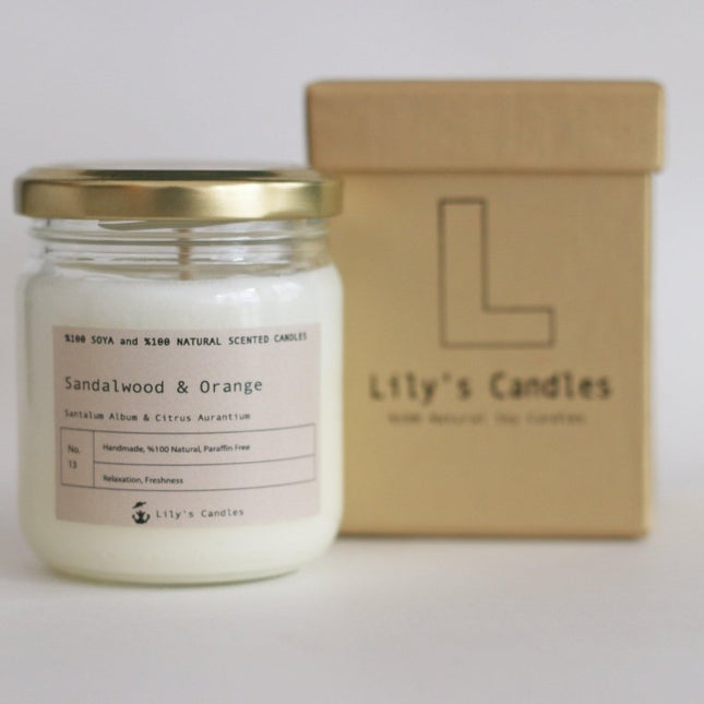 Lily's Candles - Sandal Ağacı & Portakal Cam %100 Doğal Mum - Mum
