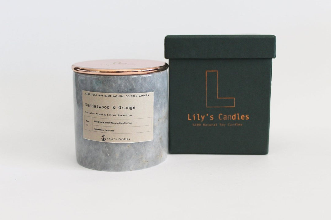 Lily's Candles - Sandal Ağacı & Portakal Mermer Serisi %100 Doğal Mum - Mum