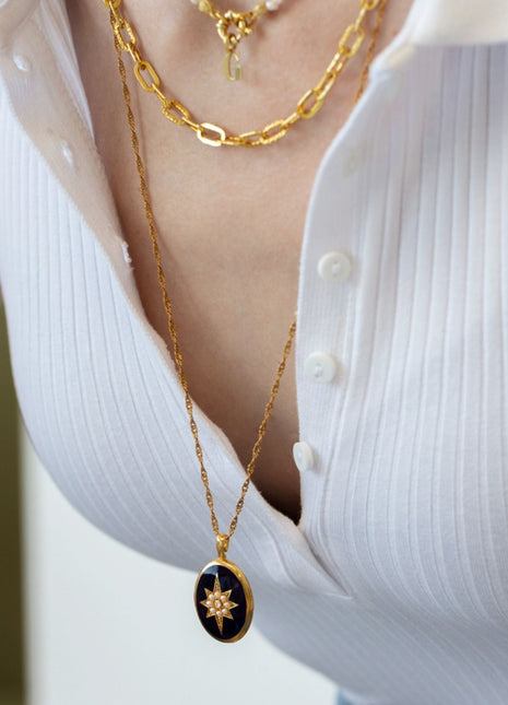 Linya Jewellery - Lacivert Mineli Kutup Yıldızı Madalyon Kolye - Kolye