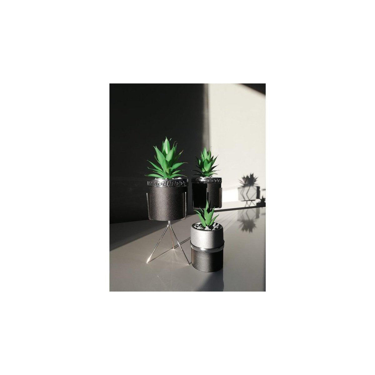 Exclusive Metal Ayaklı Silver Black Serisi Çiçekli