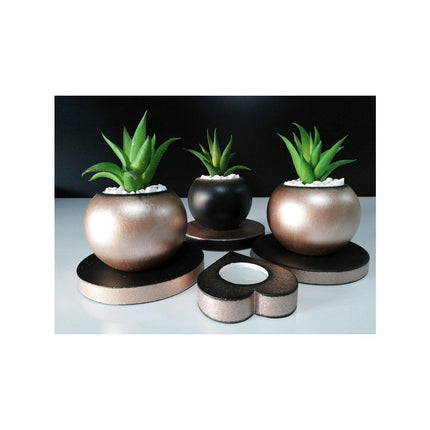Liv Stil - Latte Black Üçlü Çiçekli Dekoratif Beton Saksı Seti - Saksı