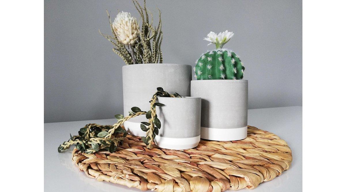 Natural Üçlü Dekoratif Beton Saksı Seti