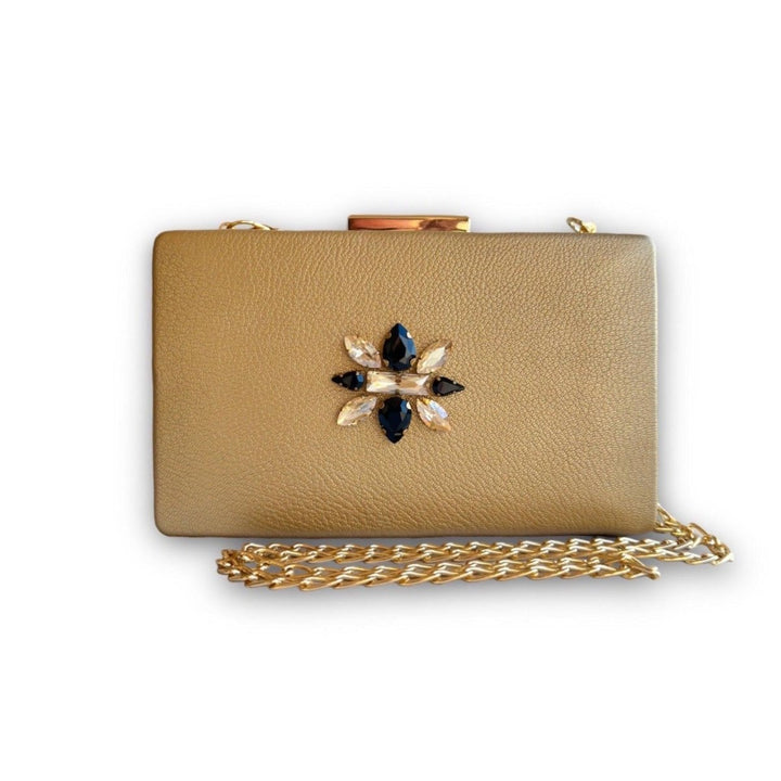 Marnier - Marnier Swarovski Taş İşlemeli Gold Deri El Çantası - Clutch