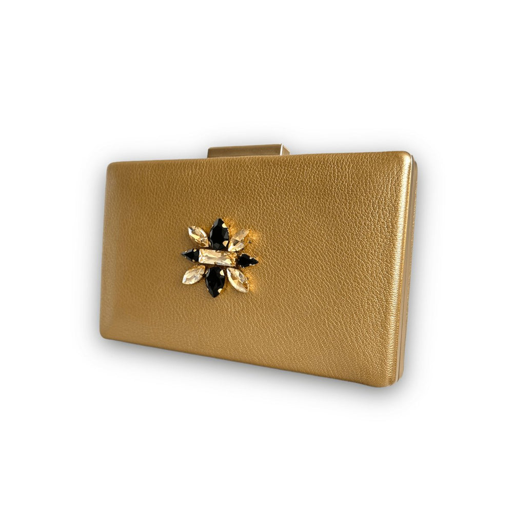 Marnier - Marnier Swarovski Taş İşlemeli Gold Deri El Çantası - Clutch