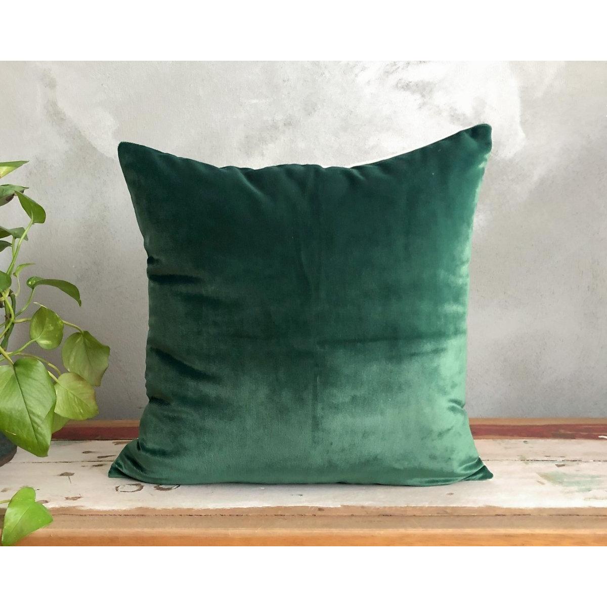 Zümrüt Yeşili Kadife & Krem Ham Keten Yastık Kılıfı