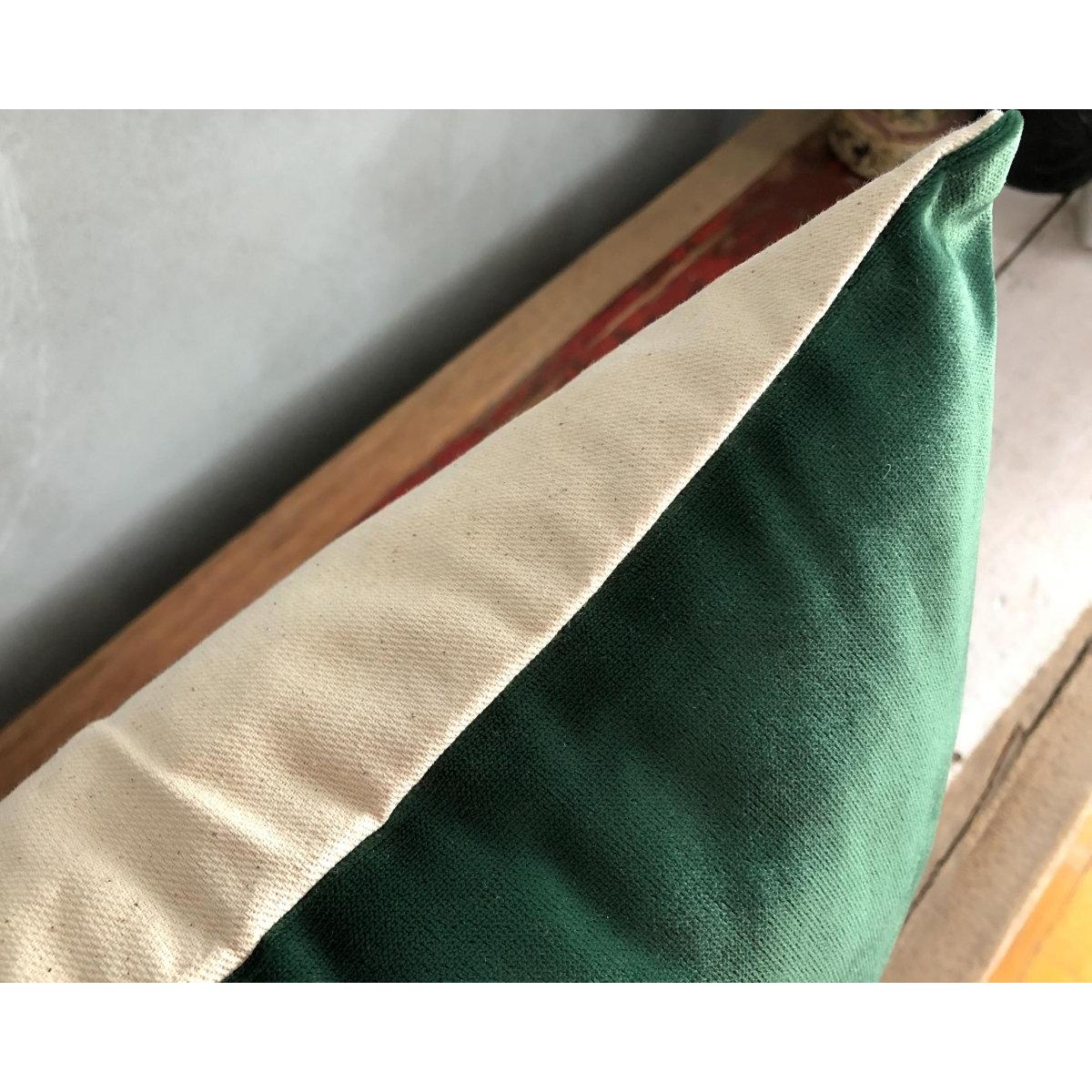 Zümrüt Yeşili Kadife & Krem Ham Keten Yastık Kılıfı