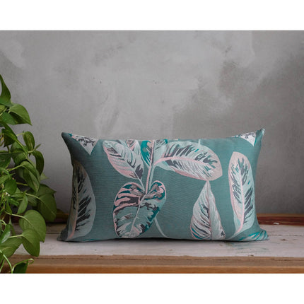 MILIVA HOME - Koyu Yeşil & Pembe Yapraklı Modern Yastık Kılıfı - Kırlent Kılıfı