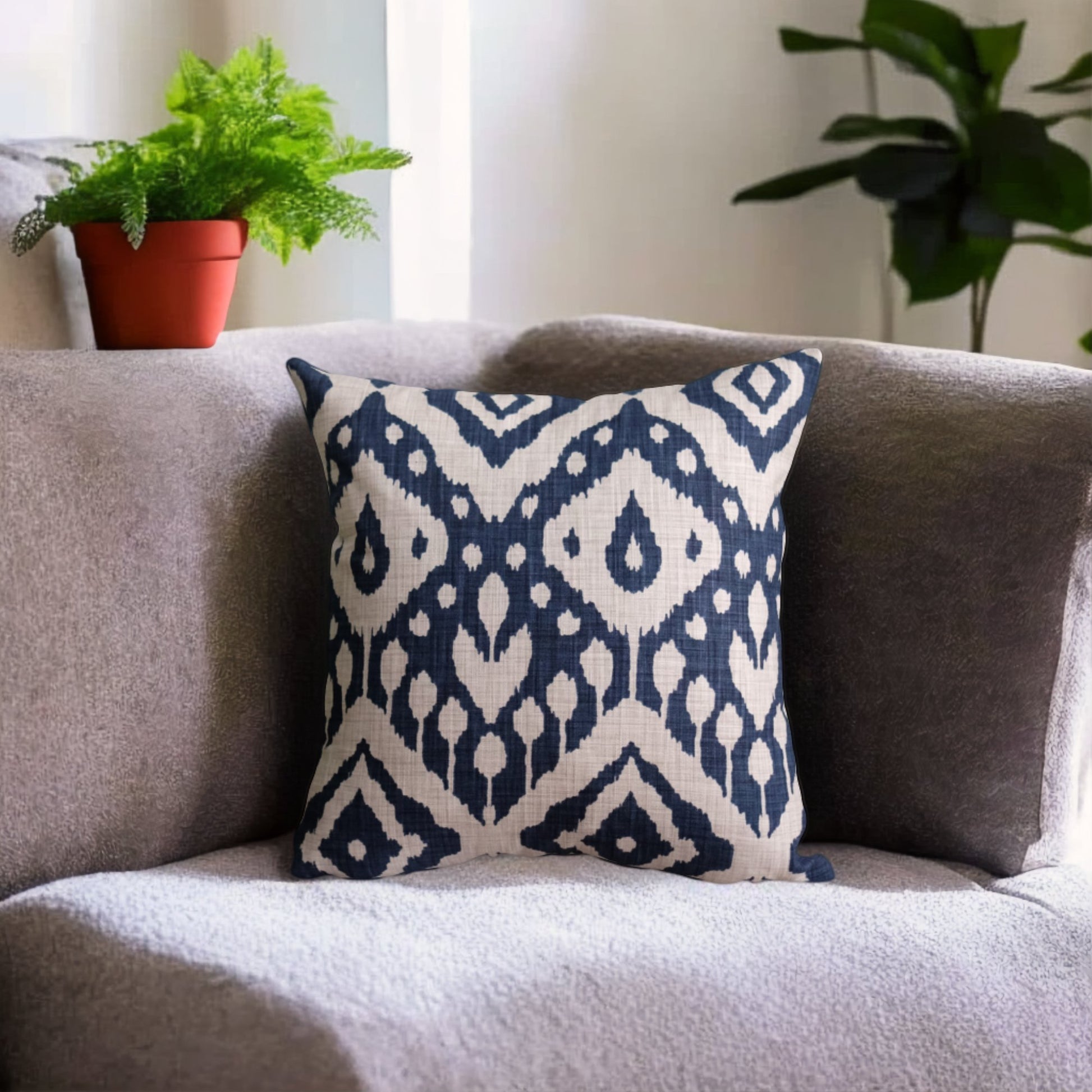 Lacivert Bej Oryantal Dizayn Kırlent Kılıfı