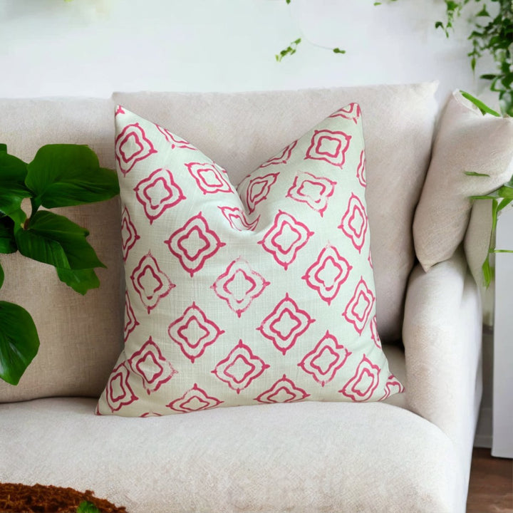 MILIVA HOME - Pembe Block Print Dekoratif Yastık Kılıfı - Kırlent Kılıfı