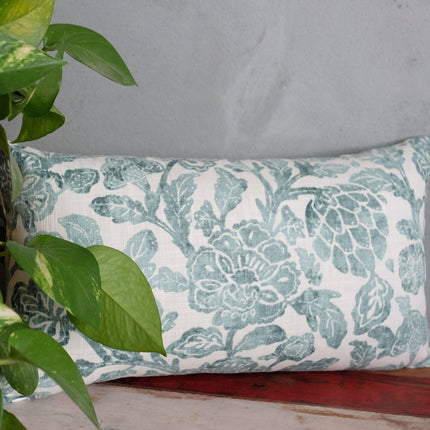 MILIVA HOME - Yeşil Beyaz Çiçekli Taş Baskı Stili Yastık Kılıfı - Kırlent Kılıfı