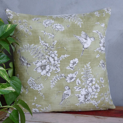 MILIVA HOME - Zeytin Yeşili Toile Kuş ve Çiçek Desenli Yastık Kılıfı - Kırlent Kılıfı