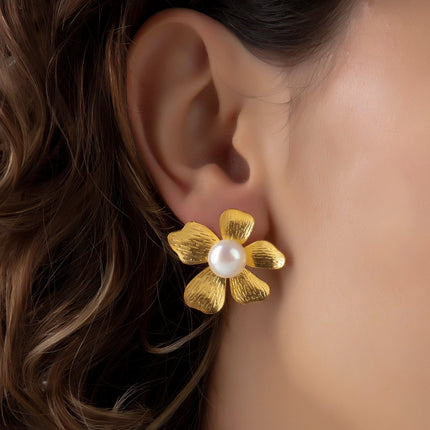 Milou Jewelry - Gold Çiçek Küpe - Küpe