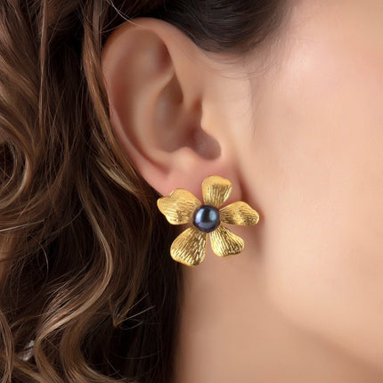 Milou Jewelry - Gold Çiçek Küpe - Küpe