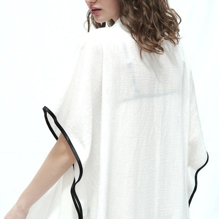 Mita Concept - %100 Beyaz Ham Keten Siyah Biyeli Abaya - Kimono