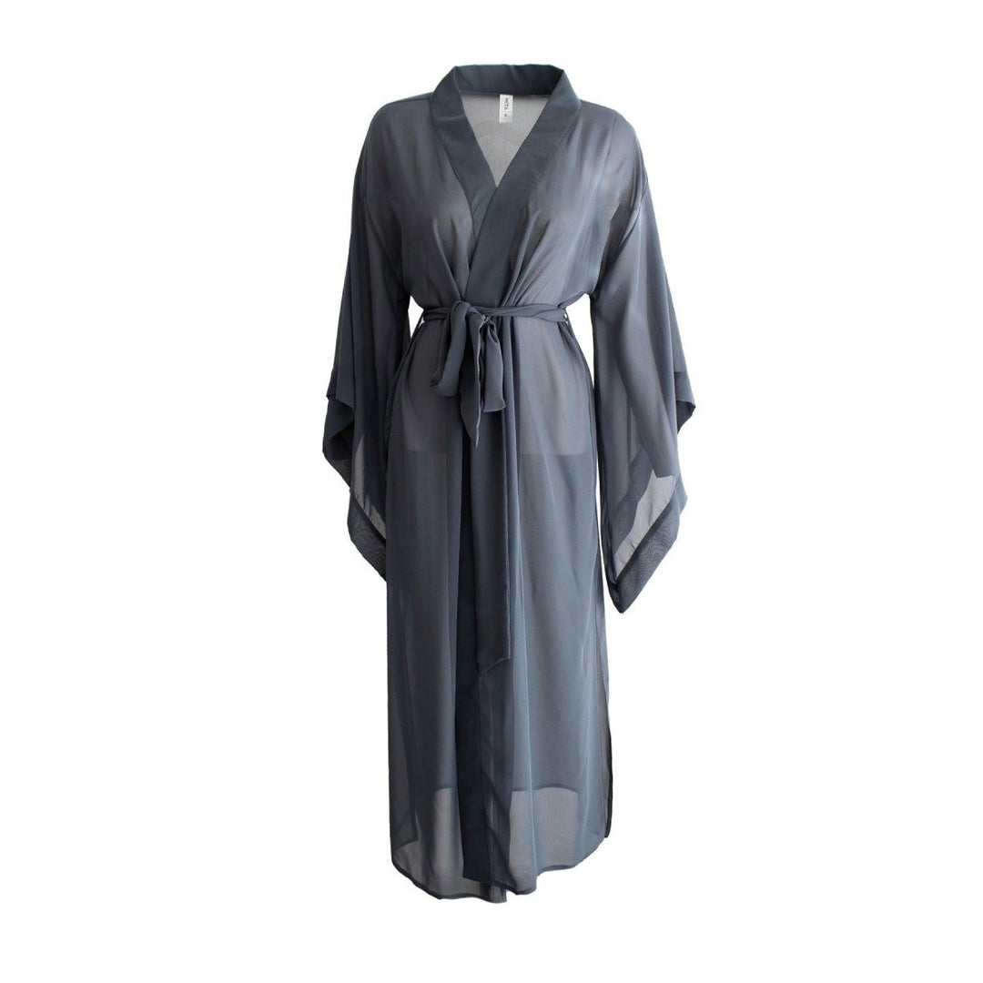 Mita Concept - Gri Şifon Desenli Kimono Sabahlık - Sabahlık