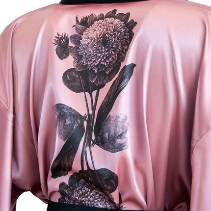 Mita Concept - Gül Kurusu Siyah Biyeli Yarasa Kol Kimono Sabahlık - Sabahlık