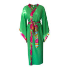 Mita Concept - Ham Keten Yeşil Desenli Yarasa Kol Kimono - Kimono
